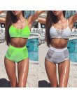 W X Sexy neon bikini 2019 Mesh strój kąpielowy kobiet zobaczyć przez bikini zestaw Push up stroje kąpielowe kobiet zielony strój