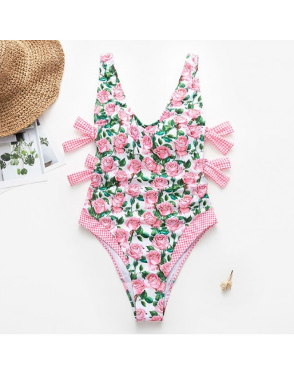 W X Sexy one piece strój kąpielowy z kwiaty węzeł bikini 2019 mujer Backless stroje kąpielowe kobiety monokini w stylu Vintage b