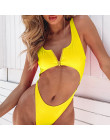 Sexy hollow out bikini 2019 mujer czerwony strój kąpielowy na zamek błyskawiczny strój kąpielowy z wysokim stanem kobiety string