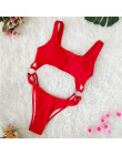 Sexy hollow out bikini 2019 mujer czerwony strój kąpielowy na zamek błyskawiczny strój kąpielowy z wysokim stanem kobiety string