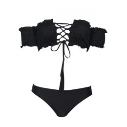 2019 Sexy Lace Up brazylijskie Bikini stroje kąpielowe kobiety strój kąpielowy Off ramię Bikini kobiety Bandeau Biquini strój ką