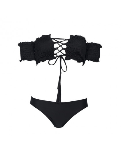 2019 Sexy Lace Up brazylijskie Bikini stroje kąpielowe kobiety strój kąpielowy Off ramię Bikini kobiety Bandeau Biquini strój ką