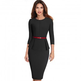 Nicea-na zawsze w stylu Vintage elegancki nosić do pracy z paskiem Peplum vestidos biznes Party Bodycon biuro kariera kobiet suk