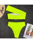 2019 Sexy Neon zielony wysokiej talii Bikini kobiety żebrowany strój kąpielowy jedno ramię stroje kąpielowe kobiet bikini set br