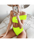 2019 Sexy Neon zielony wysokiej talii Bikini kobiety żebrowany strój kąpielowy jedno ramię stroje kąpielowe kobiet bikini set br