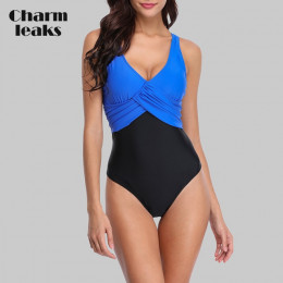 Charmleaks kobiety One Piece stroje kąpielowe Colorblock strój kąpielowy z krzyż Sexy Bikini stroje kąpielowe Monokini strój kąp