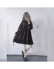 Japoński Harajuku kobiety czarny Ruffles sukienka latarnia rękaw styl Lolita studenta sukienka słodkie Kawaii śliczne łuk dziewc