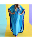 2019 Plus Size Blue Embroidered Summer Beachwear Chiffon Kaftan Beach Woman Tunic Bath Dress Robe plage Swim Wear Cover Up Q746