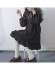 Japoński Harajuku kobiety czarny Ruffles sukienka latarnia rękaw styl Lolita studenta sukienka słodkie Kawaii śliczne łuk dziewc