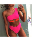 Jedno ramię klamra bikini 2019 mujer strój kąpielowy kobiety biquinis Neon wysokiej talii strój kąpielowy kobiet kąpiących strój