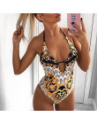 Drukuj lace up bikini 2019 V neck strój kąpielowy jednoczęściowy strój kąpielowy Halter sexy stroje kąpielowe kobiety monokini P