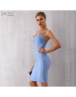 Adyce 2019 nowy lato Bodycon bandaża sukni kobiety Sexy niebieski Spaghetti pasek Vestido bez ramiączek Midi suknie wieczorowe w