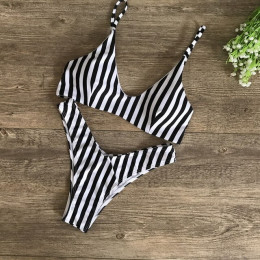 Nowy 2018 strój kąpielowy bikini ze stringami Sexy Zebra czarny i białe paski drukuj podział strój kąpielowy europy strój kąpiel