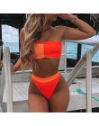 Bikinx Patchwork biquini neon sexy stroje kąpielowe kobiety 2019 Bandeau push up strój kąpielowy kobiet kąpiących się wysokiej t