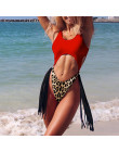 Seksowne brazylijskie bikini 2019 stringi Tassel leopard jednoczęściowy strój kąpielowy Push up strój kąpielowy z wysokim stanem