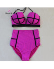 Sexy wysoka talia Bikini Set stroje kąpielowe kobiety Push Up Bikini HighWaist na zamek błyskawiczny kostiumy kąpielowe w stylu 