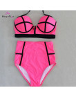 Sexy wysoka talia Bikini Set stroje kąpielowe kobiety Push Up Bikini HighWaist na zamek błyskawiczny kostiumy kąpielowe w stylu 