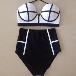 Sexy wysoka talia Bikini Set stroje kąpielowe kobiety Push Up Bikini HighWaist na zamek błyskawiczny kostiumy kąpielowe w stylu 