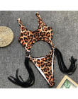 Seksowne brazylijskie bikini 2019 stringi Tassel leopard jednoczęściowy strój kąpielowy Push up strój kąpielowy z wysokim stanem