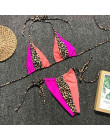 Trójkąt Leopard Bikini 2019 Mujer Biquini Neon zielony sznurek krawat małe Bikini Sexy stringi strój kąpielowy push up Micro kąp