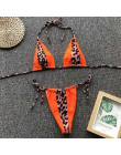 Trójkąt Leopard Bikini 2019 Mujer Biquini Neon zielony sznurek krawat małe Bikini Sexy stringi strój kąpielowy push up Micro kąp