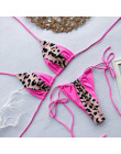 Trójkąt Leopard Bikini 2019 Mujer Biquini Neon zielony sznurek krawat małe Bikini Sexy stringi strój kąpielowy push up Micro kąp