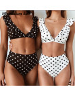 Minimalizm Le wzburzyć strój kąpielowy Sexy Dot drukuj Bikini Set kobiety stałe brazylijskie stroje kąpielowe lato Bikini kobiet