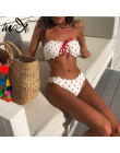 W X Polka dot sexy bikini 2019 Bandeau push up stroje kąpielowe kobiety Lace up biały strój kąpielowy kobiet kwiatowy szeroki st