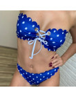 W X Polka dot sexy bikini 2019 Bandeau push up stroje kąpielowe kobiety Lace up biały strój kąpielowy kobiet kwiatowy szeroki st