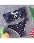 W X Polka dot sexy bikini 2019 Bandeau push up stroje kąpielowe kobiety Lace up biały strój kąpielowy kobiet kwiatowy szeroki st