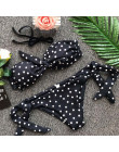 W X Polka dot sexy bikini 2019 Bandeau push up stroje kąpielowe kobiety Lace up biały strój kąpielowy kobiet kwiatowy szeroki st