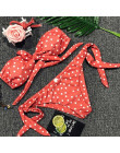 W X Polka dot sexy bikini 2019 Bandeau push up stroje kąpielowe kobiety Lace up biały strój kąpielowy kobiet kwiatowy szeroki st