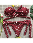 W X Polka dot sexy bikini 2019 Bandeau push up stroje kąpielowe kobiety Lace up biały strój kąpielowy kobiet kwiatowy szeroki st