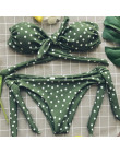 W X Polka dot sexy bikini 2019 Bandeau push up stroje kąpielowe kobiety Lace up biały strój kąpielowy kobiet kwiatowy szeroki st