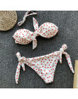 W X Polka dot sexy bikini 2019 Bandeau push up stroje kąpielowe kobiety Lace up biały strój kąpielowy kobiet kwiatowy szeroki st