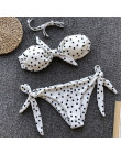 W X Polka dot sexy bikini 2019 Bandeau push up stroje kąpielowe kobiety Lace up biały strój kąpielowy kobiet kwiatowy szeroki st