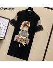 Plus rozmiar 5XL rozmiar damski T-shirt suknie 2018 moda Streetwear okulary dziewczyna drukuj Mesh Patchwork motyl sukienki z dł