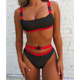 Sexy Bandeau strój kąpielowy mikro Sport Bikini zestaw prążkowane stroje kąpielowe kobiety 2019 klamra Bikini wysokiej Cut stroj