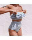 Sexy Ruffles wysoka talia Bikini stroje kąpielowe kobiety bez ramiączek Wrap strój kąpielowy bikini strój kąpielowy niebieskie p