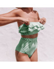 Sexy Ruffles wysoka talia Bikini stroje kąpielowe kobiety bez ramiączek Wrap strój kąpielowy bikini strój kąpielowy niebieskie p