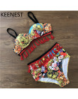 Najchętniej Sexy kwiatowy Print wysokiej talii strój kąpielowy Bikini Push Up stroje kąpielowe kobiety w stylu Vintage Tassel