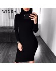 Wixra ciepłe kobiety jesień zima sweter z dzianiny sukienki Slim elastyczny golf z długim rękawem Sexy Lady Bodycon szata sukien