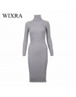 Wixra ciepłe kobiety jesień zima sweter z dzianiny sukienki Slim elastyczny golf z długim rękawem Sexy Lady Bodycon szata sukien