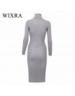 Wixra ciepłe kobiety jesień zima sweter z dzianiny sukienki Slim elastyczny golf z długim rękawem Sexy Lady Bodycon szata sukien