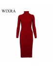 Wixra ciepłe kobiety jesień zima sweter z dzianiny sukienki Slim elastyczny golf z długim rękawem Sexy Lady Bodycon szata sukien