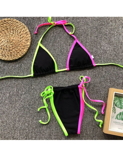 Mossha Sexy neon bikini stringi kąpiących Micro bikini 2019 kobieta Push up stroje kąpielowe kobiet trójkąt strój kąpielowy kobi