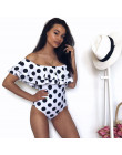 Polka Dot jednoczęściowy strój kąpielowy kobiety wzburzyć stroje kąpielowe podwójne falbany body Vintage Monokini strój kąpielow