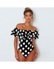 Polka Dot jednoczęściowy strój kąpielowy kobiety wzburzyć stroje kąpielowe podwójne falbany body Vintage Monokini strój kąpielow