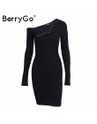 BerryGo elegancki off shoulder bodycon sukienka z długim rękawem krótki wieczorne party klub biały sukienka kobiety jesień zima 