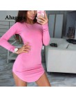 2019 wiosna sukienka kobiety Bodycon solidna różowy regularne długim rękawem O-neck Casual Sexy klub obcisła sukienka kobiety su